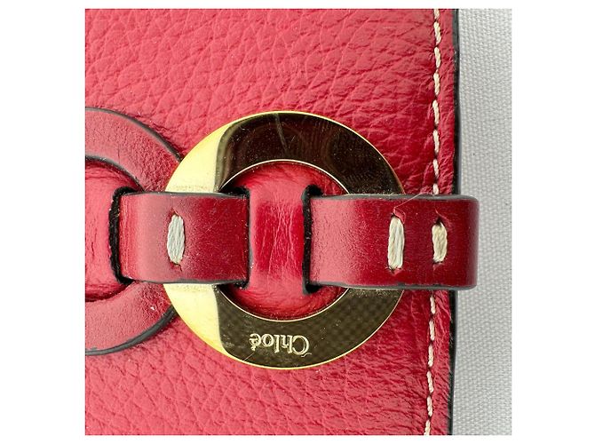 Carteira Chloé Darryl com detalhe de anel em couro Burgundy - vista 10