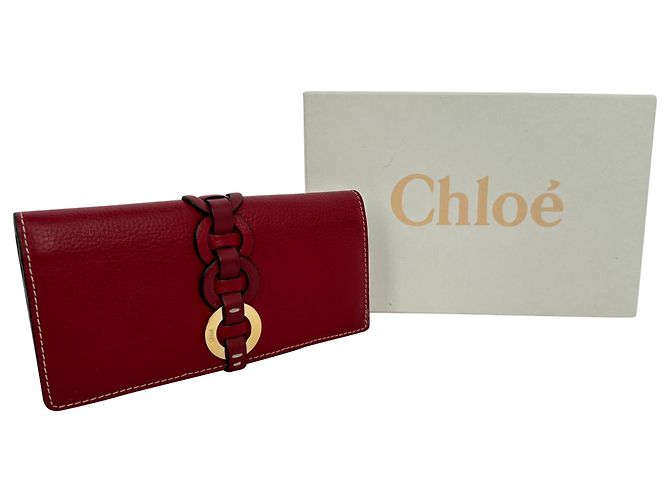 Carteira Chloé Darryl com detalhe de anel em couro Burgundy - vista 2