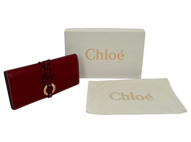 Carteira Chloé Darryl com detalhe de anel em couro Burgundy - vista 3