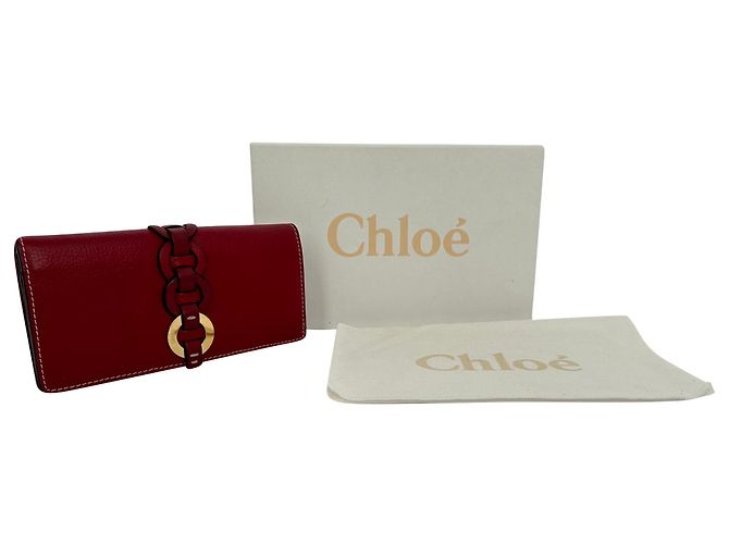 Carteira Chloé Darryl com detalhe de anel em couro Burgundy - vista 4