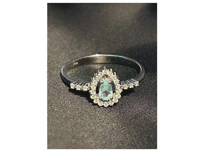 Autre Marque Anello in Oro Bianco 18k Tormalina Paraiba e Diamanti - Certificato AIG Turchese - vista 2