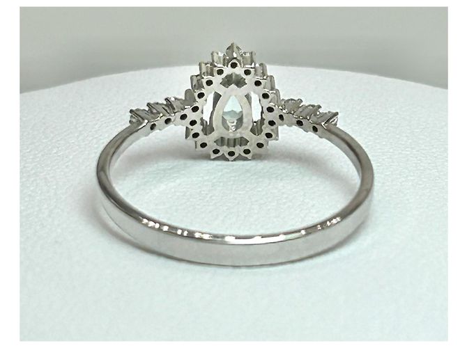 Autre Marque Anello in Oro Bianco 18k Tormalina Paraiba e Diamanti - Certificato AIG Turchese - vista 3