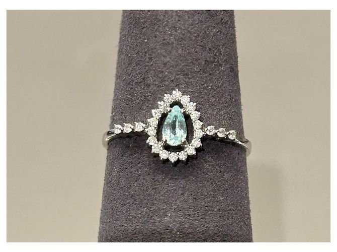 Autre Marque Anello in Oro Bianco 18k Tormalina Paraiba e Diamanti - Certificato AIG Turchese - vista 7