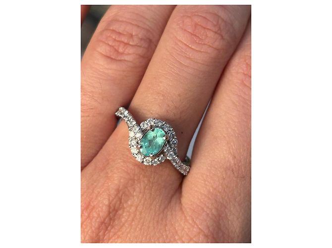 Autre Marque Anello in Oro Bianco 18k Tormalina Paraiba Neon e Diamanti - Certificato AIG Blu Verde Turchese - vista 2