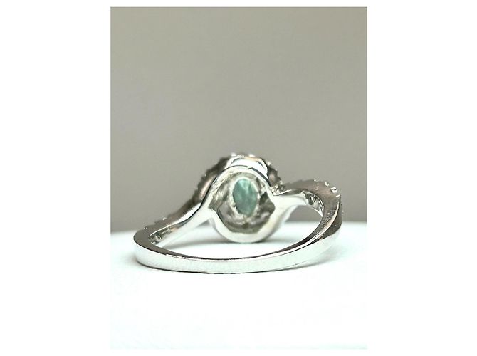 Autre Marque Anello in Oro Bianco 18k Tormalina Paraiba Neon e Diamanti - Certificato AIG Blu Verde Turchese - vista 5