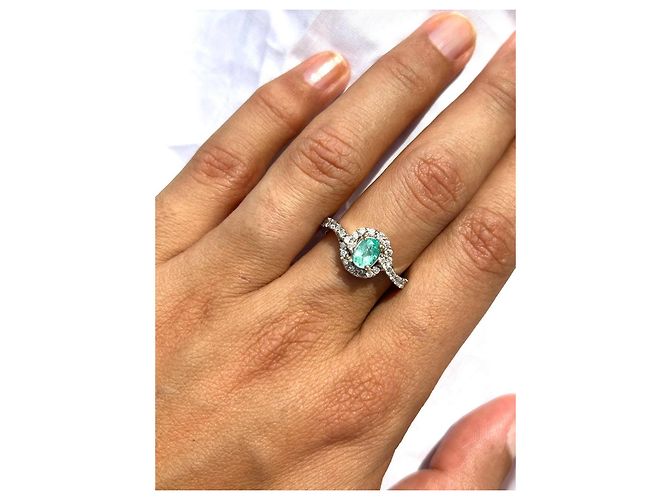 Autre Marque Anello in Oro Bianco 18k Tormalina Paraiba Neon e Diamanti - Certificato AIG Blu Verde Turchese - vista 7