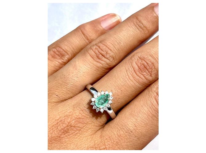 Autre Marque Paraiba-Turmalin Diamantring 18k Weißgold Silber Grün - Ansicht 2