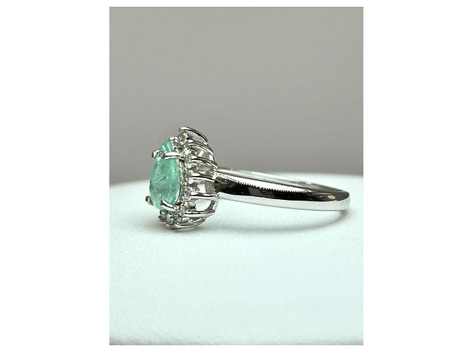 Autre Marque Paraiba-Turmalin Diamantring 18k Weißgold Silber Grün - Ansicht 3