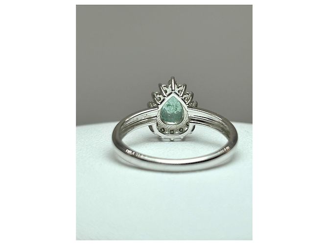 Autre Marque Paraiba-Turmalin Diamantring 18k Weißgold Silber Grün - Ansicht 4