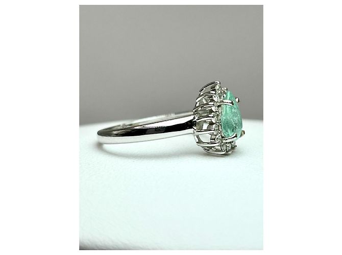 Autre Marque Paraiba-Turmalin Diamantring 18k Weißgold Silber Grün - Ansicht 5