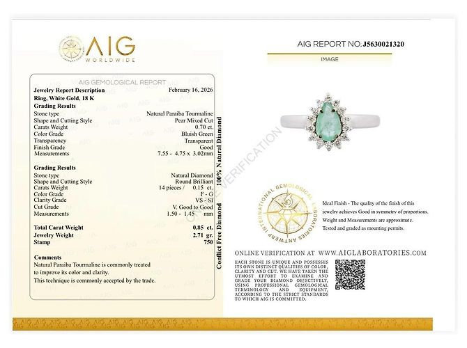 Autre Marque Paraiba-Turmalin Diamantring 18k Weißgold Silber Grün - Ansicht 6
