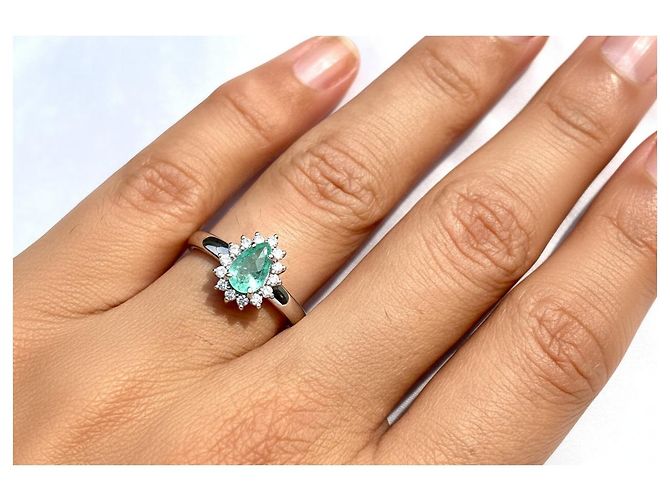 Autre Marque Paraiba-Turmalin Diamantring 18k Weißgold Silber Grün - Ansicht 7