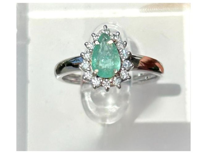 Autre Marque Paraiba-Turmalin Diamantring 18k Weißgold Silber Grün - Ansicht 8