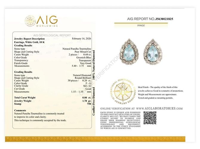 Autre Marque Orecchini in oro bianco 18k Tormalina Paraiba e Diamanti Argento Blu Verde Turchese - vista 4
