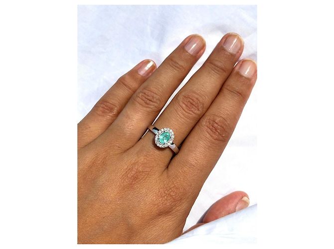 Autre Marque Anello in Oro Bianco 18k Tormalina Paraiba e Diamanti, Certificato AIG Argento Blu Verde chiaro Turchese - vista 2