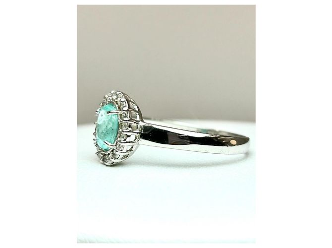 Autre Marque Anello in Oro Bianco 18k Tormalina Paraiba e Diamanti, Certificato AIG Argento Blu Verde chiaro Turchese - vista 4