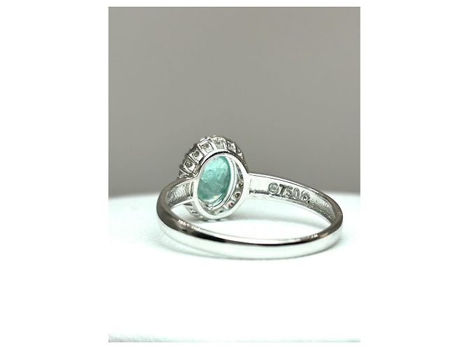 Autre Marque Anello in Oro Bianco 18k Tormalina Paraiba e Diamanti, Certificato AIG Argento Blu Verde chiaro Turchese - vista 5