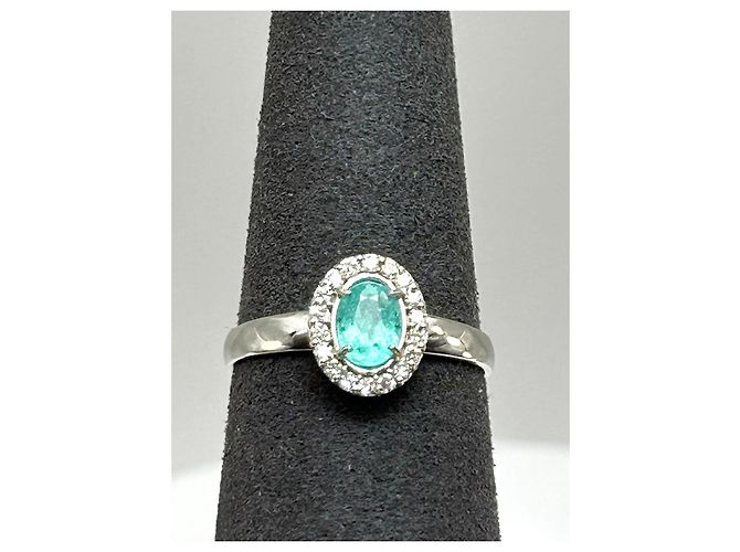 Autre Marque Anello in Oro Bianco 18k Tormalina Paraiba e Diamanti, Certificato AIG Argento Blu Verde chiaro Turchese - vista 7