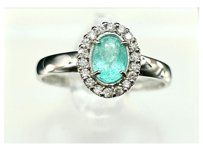 Autre Marque Anello in Oro Bianco 18k Tormalina Paraiba e Diamanti, Certificato AIG Argento Blu Verde chiaro Turchese - vista 8