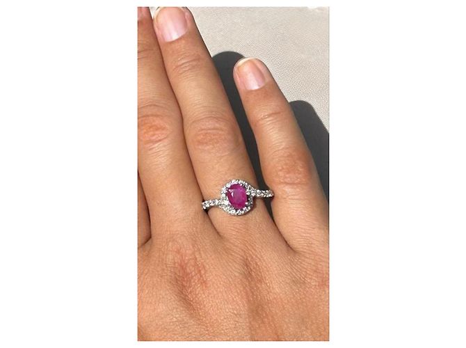 Autre Marque Anillo de Rubí Natural Burma Mong Hsu y Diamantes Blanco Roja Morado oscuro - vista 10