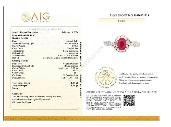 Autre Marque Natürlicher Burma-Rubin Mong Hsu Diamantring Weiß Rot Dunkelviolett - Ansicht 8