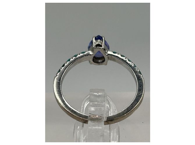 Autre Marque Anello in Oro Bianco 18k Tanzanite e Tormalina Paraiba, Certificato AIG Argento Verde Porpora Blu navy - vista 8