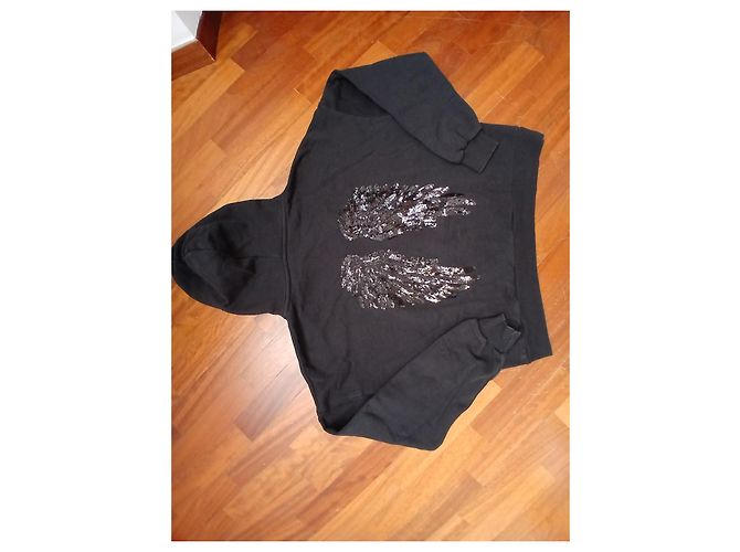 Autre Marque Sudadera con capucha negra con alas de lentejuelas Negro - vista 2