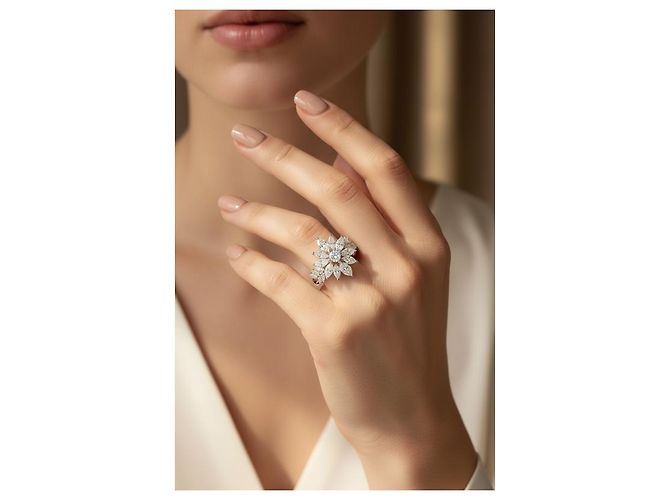 Autre Marque Anello La Regina in Oro Bianco 18k con 21 Diamanti Naturali - vista 5