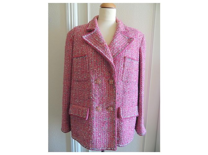Chanel Chaqueta de Tweed Cruzada Desfile Primavera-Verano 2019 Fuchsia Rosa - vista 3