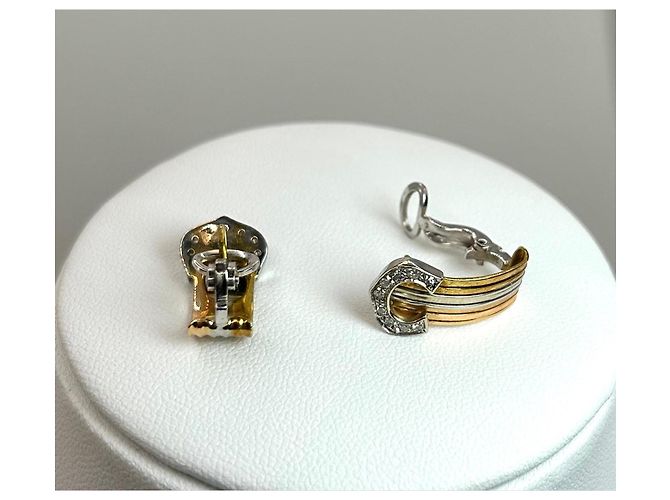 Autre Marque Tri-Color 18k Gold and Diamond Clip-on Earrings Silvery Pink White Golden - view 4