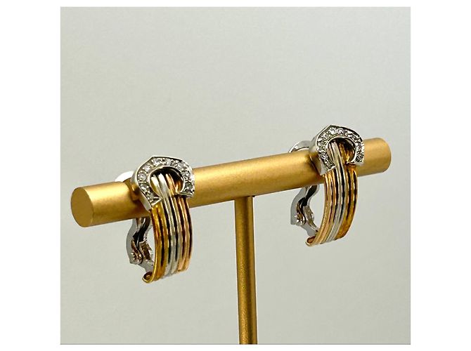 Autre Marque Tri-Color 18k Gold and Diamond Clip-on Earrings Silvery Pink White Golden - view 5