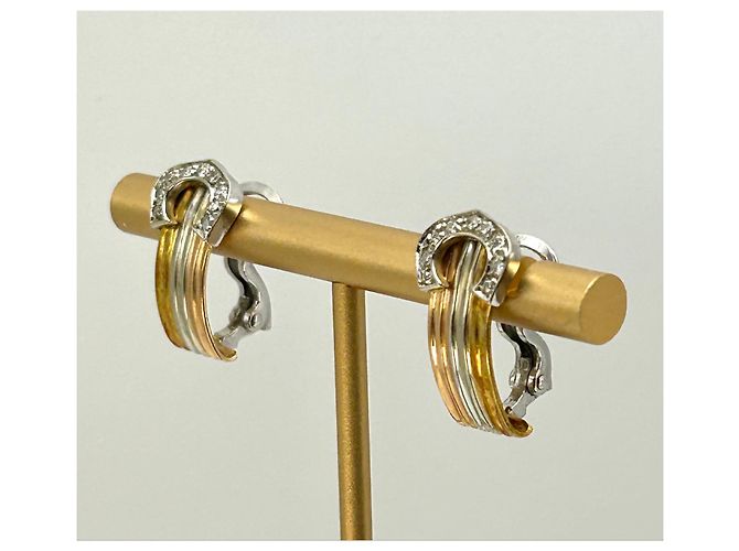 Autre Marque Tri-Color 18k Gold and Diamond Clip-on Earrings Silvery Pink White Golden - view 7