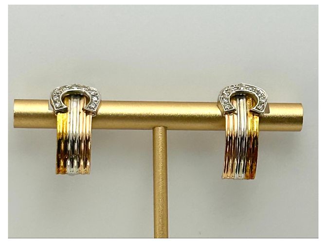 Autre Marque Tri-Color 18k Gold and Diamond Clip-on Earrings Silvery Pink White Golden - view 8
