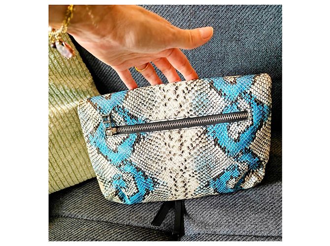 Zadig & Voltaire Mala Rock Couro de Píton Azul e Branco Multicor - vista 4