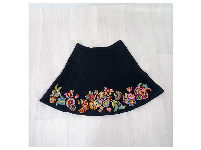 Saia curta Kenzo Paris preta com bordados florais Preto Multicor - vista 4