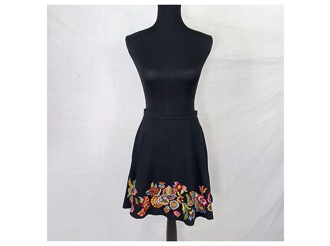 Saia curta Kenzo Paris preta com bordados florais Preto Multicor - vista 5