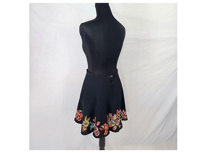 Saia curta Kenzo Paris preta com bordados florais Preto Multicor - vista 7