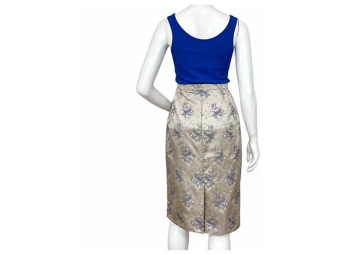 Prada Seidenrock mit Blumenmuster Blau Beige - Ansicht 5