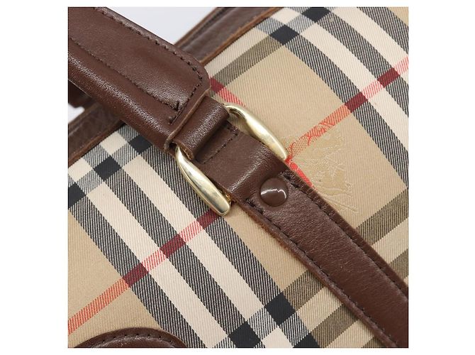 Borsa Boston Burberrys Nova Check Canvas Beige Gold Auth 203894V D'oro - vista 11