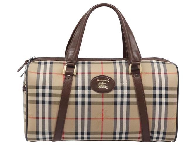 Borsa Boston Burberrys Nova Check Canvas Beige Gold Auth 203894V D'oro - vista 13