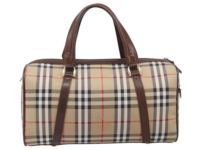 Borsa Boston Burberrys Nova Check Canvas Beige Gold Auth 203894V D'oro - vista 2