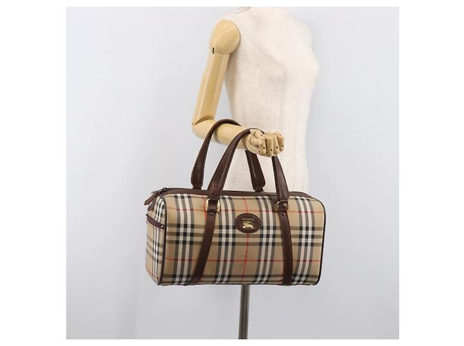 Borsa Boston Burberrys Nova Check Canvas Beige Gold Auth 203894V D'oro - vista 20