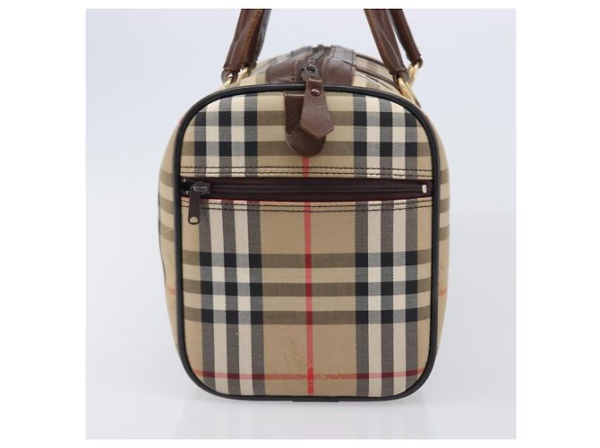 Borsa Boston Burberrys Nova Check Canvas Beige Gold Auth 203894V D'oro - vista 3