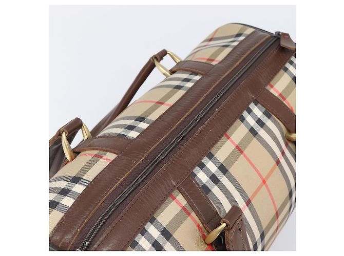 Borsa Boston Burberrys Nova Check Canvas Beige Gold Auth 203894V D'oro - vista 6