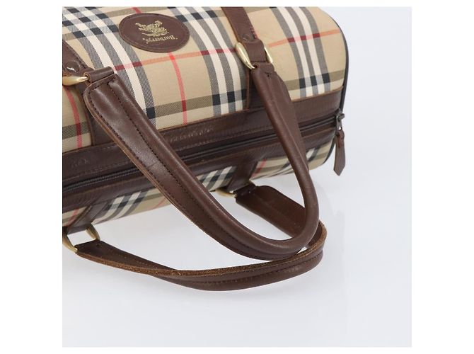 Borsa Boston Burberrys Nova Check Canvas Beige Gold Auth 203894V D'oro - vista 7