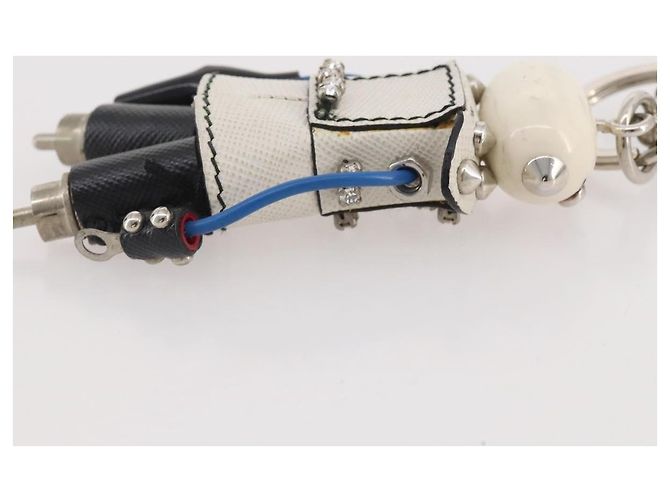 Llavero Robot PRADA en piel Saffiano White LV Auth 204840M Blanco - vista 11