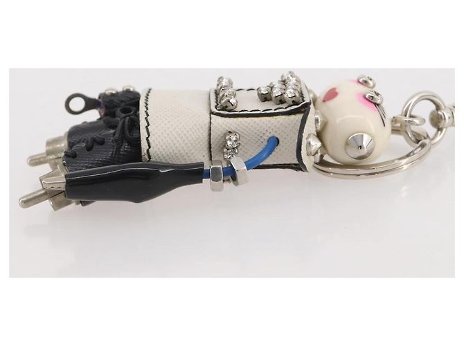 Llavero Robot PRADA en piel Saffiano White LV Auth 204840M Blanco - vista 12