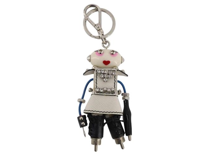 Llavero Robot PRADA en piel Saffiano White LV Auth 204840M Blanco - vista 13