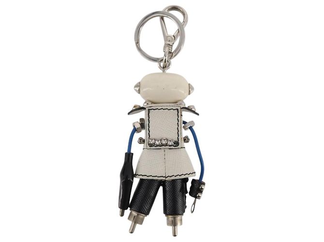 Llavero Robot PRADA en piel Saffiano White LV Auth 204840M Blanco - vista 2