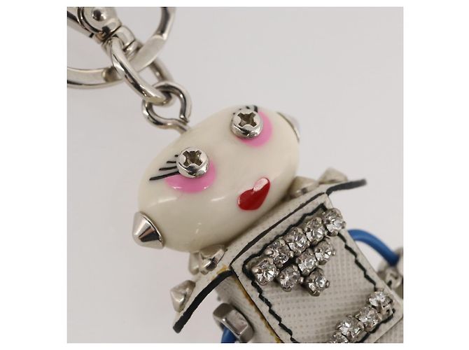 Llavero Robot PRADA en piel Saffiano White LV Auth 204840M Blanco - vista 3